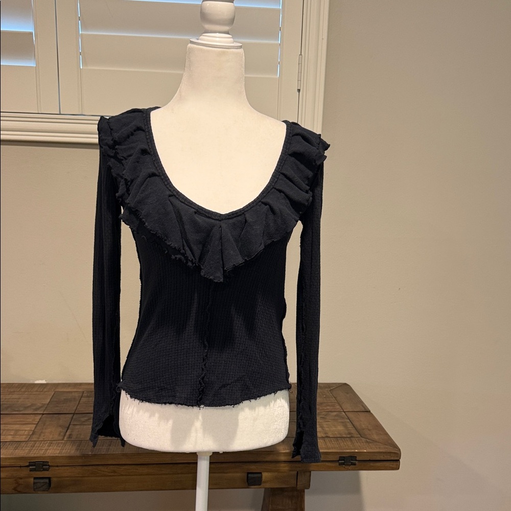 Free People Black Ruffled Blouse